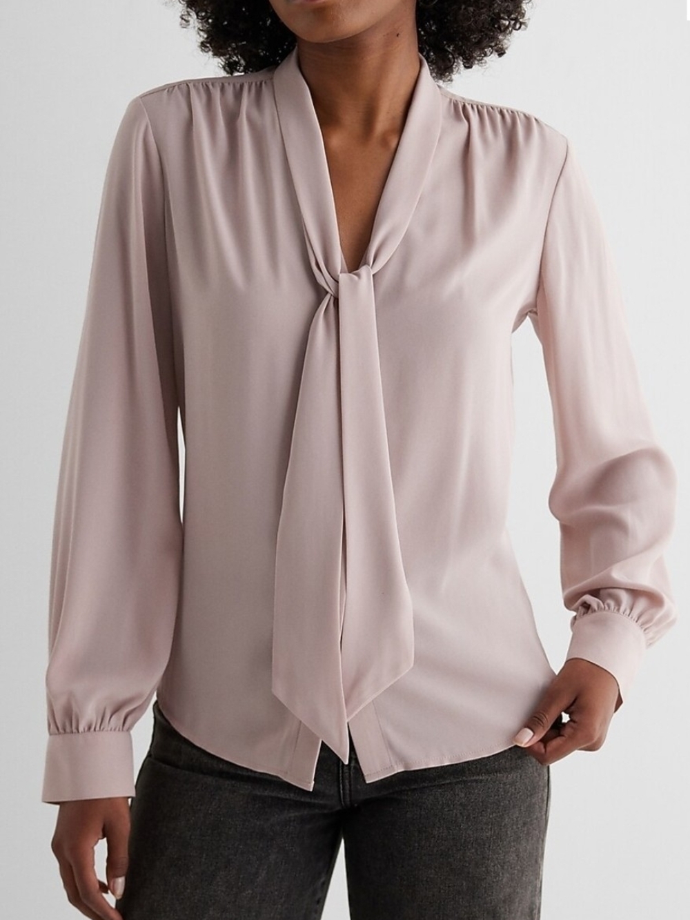 Express Slim Tie-Neck Portofino Shirt, Pale Pink, Small